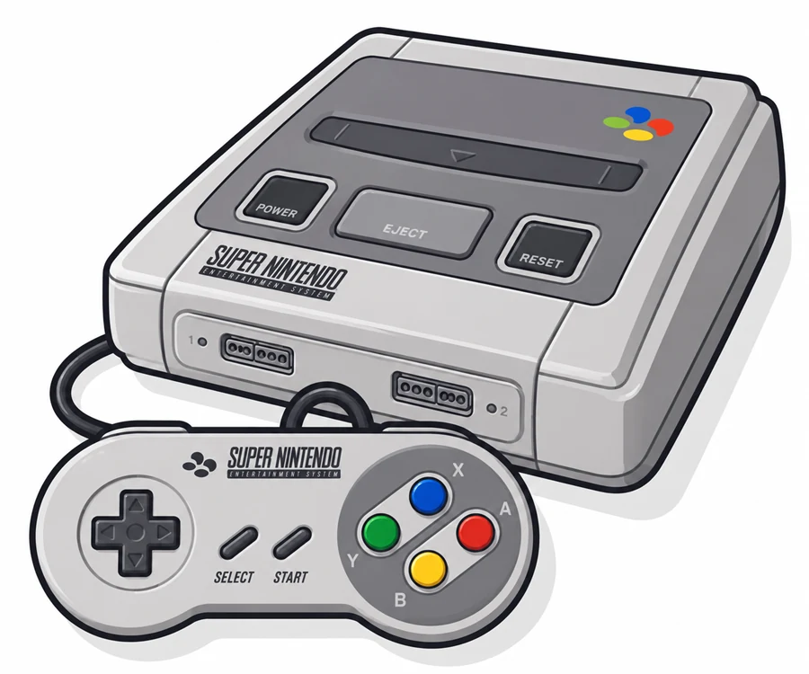 Illustration einer Super-Nintendo-Konsole